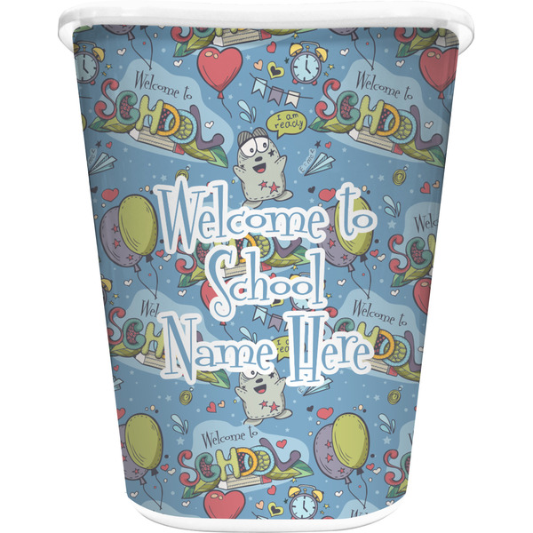 Custom Welcome to School Waste Basket - Double Sided (White) (Personalized)