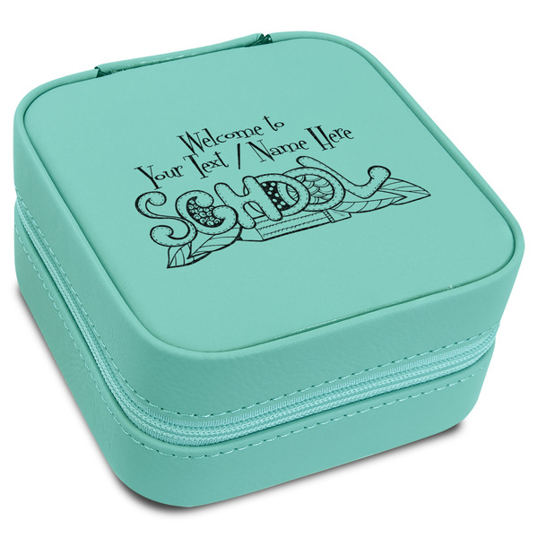 Custom Welcome to School Travel Jewelry Box - Teal Leather (Personalized)