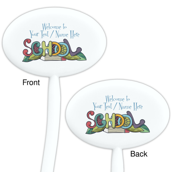 Welcome to School White Plastic 7" Stir Stick - Double Sided - Oval - Front & Back