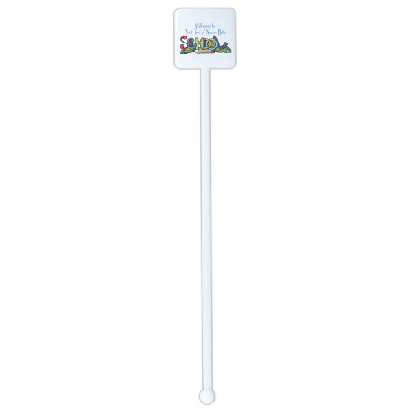 Welcome to School White Plastic Stir Stick - Double Sided - Square - Single Stick