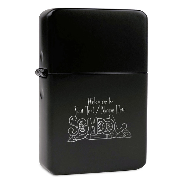 Custom Welcome to School Windproof Lighter - Black - Single Sided & Lid Engraved (Personalized)