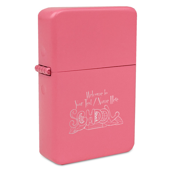 Custom Welcome to School Windproof Lighter - Pink - Single Sided & Lid Engraved (Personalized)