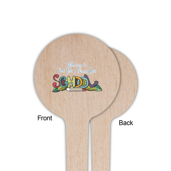 Welcome to School Wooden 4" Food Pick - Round - Single Sided - Front & Back
