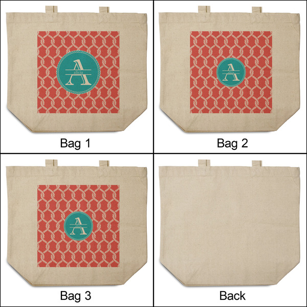 Linked Rope 3 Reusable Cotton Grocery Bags - Front & Back View