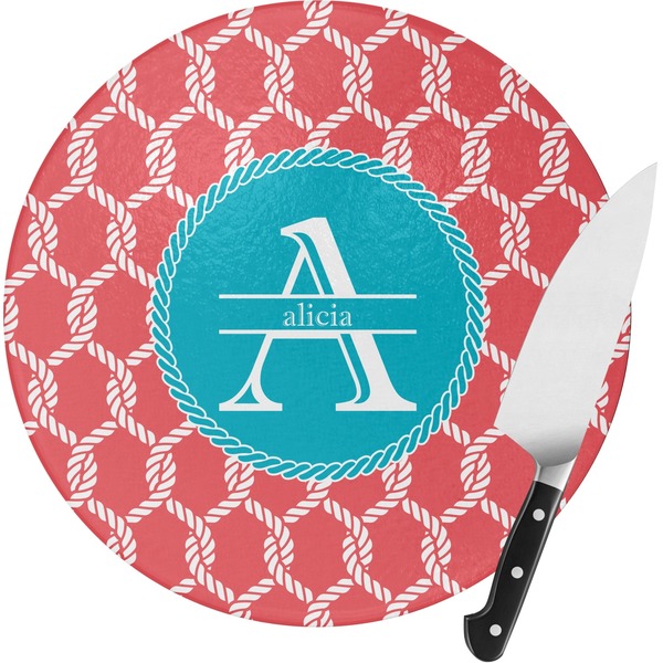 Custom Linked Rope Round Glass Cutting Board - Small (Personalized)