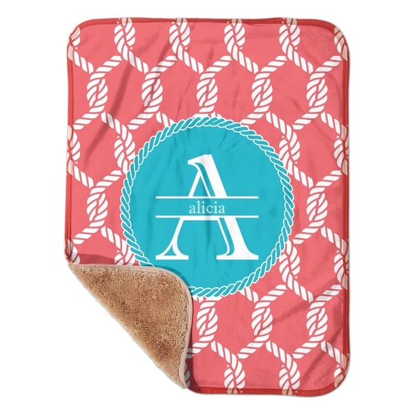 Custom Linked Rope Sherpa Baby Blanket - 30" x 40" w/ Name and Initial