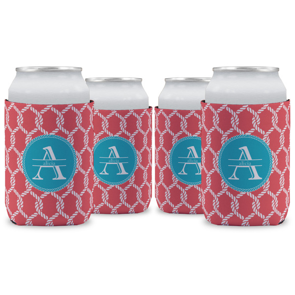 Custom Linked Rope Can Cooler (12 oz) - Set of 4 w/ Name and Initial