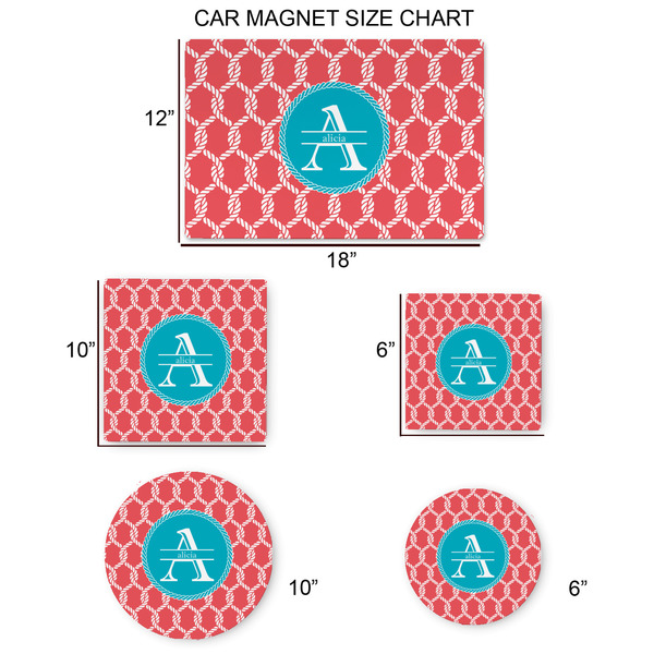 Linked Rope Car Magnets - SIZE CHART