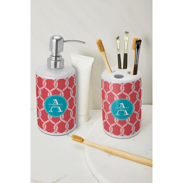Linked Rope Ceramic Bathroom Accessories - LIFESTYLE (toothbrush holder & soap dispenser)
