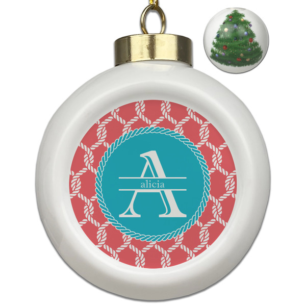 Custom Linked Rope Ceramic Ball Ornament - Christmas Tree (Personalized)