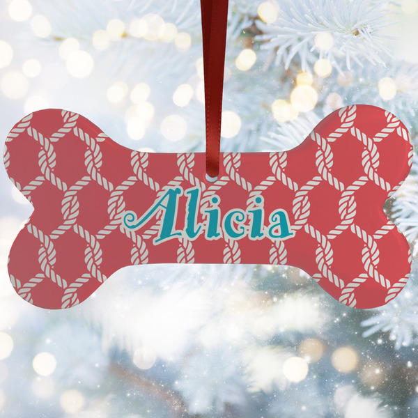 Custom Linked Rope Ceramic Dog Ornament w/ Name and Initial