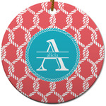 Linked Rope Round Ceramic Ornament w/ Name and Initial