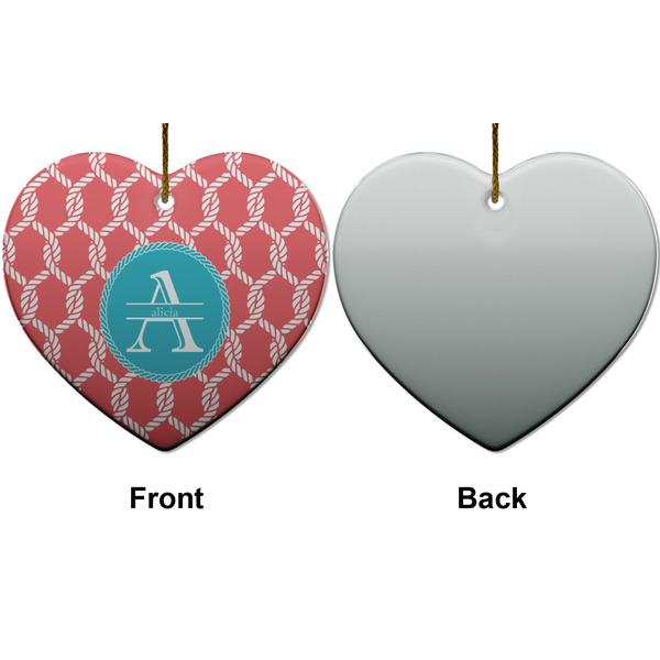 Linked Rope Ceramic Flat Ornament - Heart Front & Back (APPROVAL)