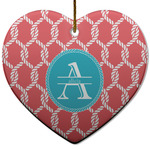 Linked Rope Heart Ceramic Ornament w/ Name and Initial