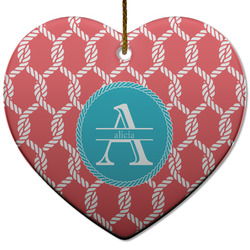 Linked Rope Heart Ceramic Ornament w/ Name and Initial