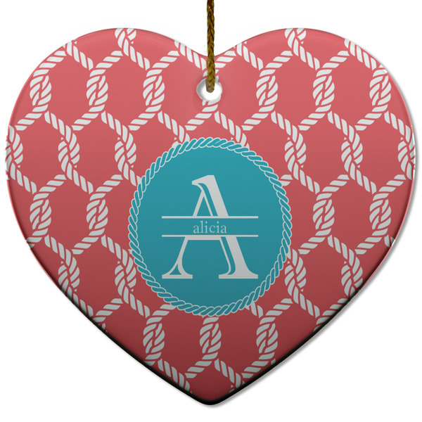 Custom Linked Rope Heart Ceramic Ornament w/ Name and Initial