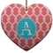Linked Rope Heart Ceramic Ornament w/ Name and Initial