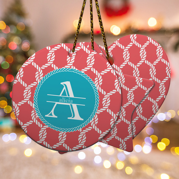 Custom Linked Rope Ceramic Ornament w/ Name and Initial