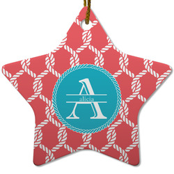 Linked Rope Star Ceramic Ornament w/ Name and Initial