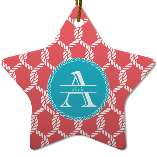 Custom Linked Rope Star Ceramic Ornament w/ Name and Initial