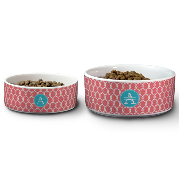 Linked Rope Ceramic Dog Bowls - Size Comparison