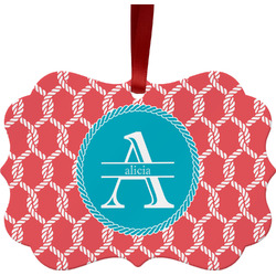 Linked Rope Metal Frame Ornament - Double Sided w/ Name and Initial