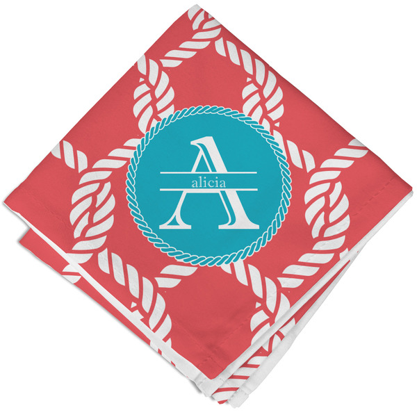 Custom Linked Rope Cloth Cocktail Napkin - Single w/ Name and Initial