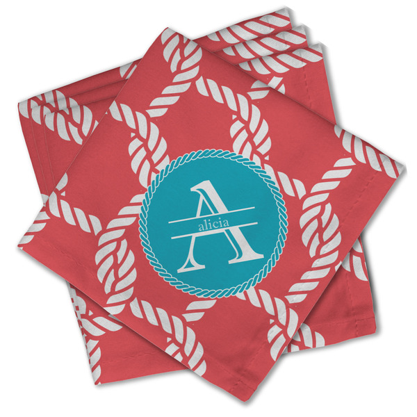 Custom Linked Rope Cloth Cocktail Napkins - Set of 4 w/ Name and Initial