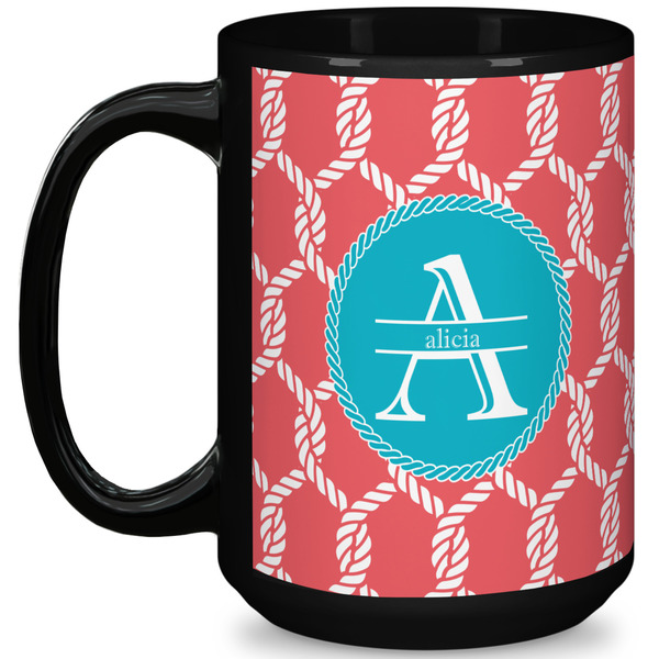Custom Linked Rope 15 Oz Coffee Mug - Black (Personalized)