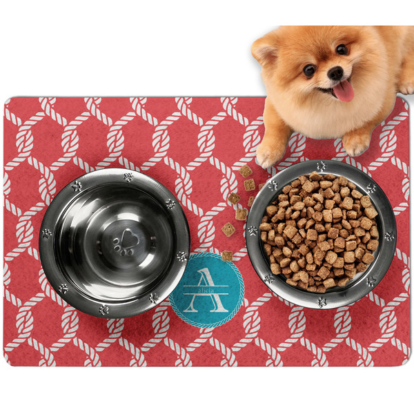Custom Linked Rope Dog Food Mat - Small w/ Name and Initial