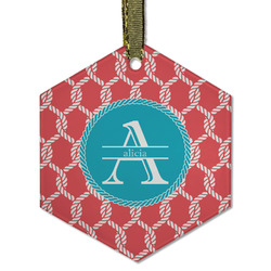 Linked Rope Flat Glass Ornament - Hexagon w/ Name and Initial