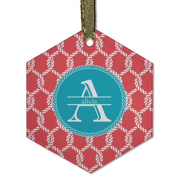 Custom Linked Rope Flat Glass Ornament - Hexagon w/ Name and Initial