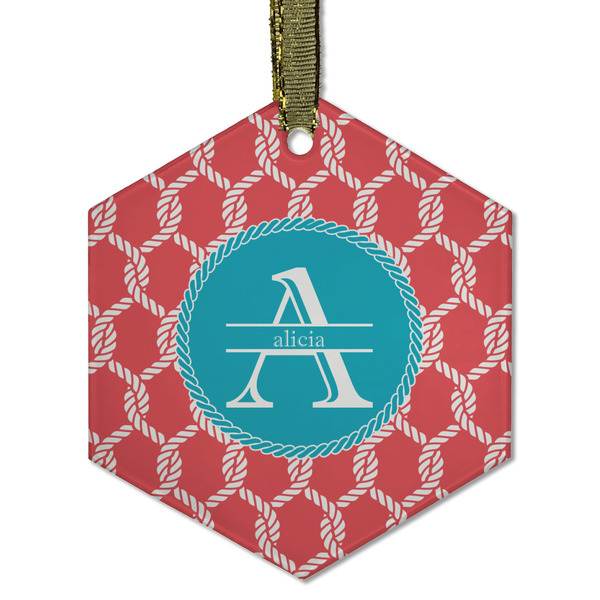 Linked Rope Frosted Glass Ornament - Hexagon