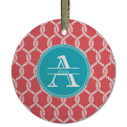 Linked Rope Flat Glass Ornament - Round w/ Name and Initial
