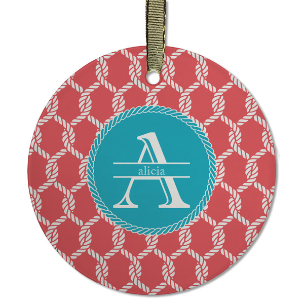 Custom Linked Rope Flat Glass Ornament - Round w/ Name and Initial