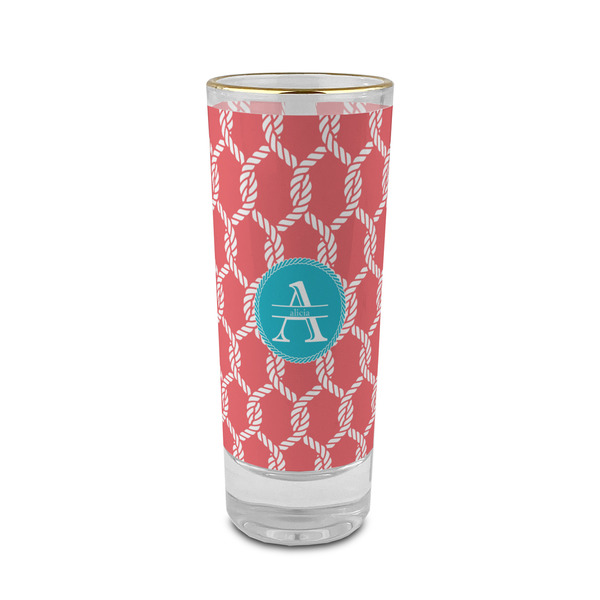 Custom Linked Rope 2 oz Shot Glass -  Glass with Gold Rim - Single (Personalized)