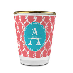 Linked Rope Glass Shot Glass - 1.5 oz - with Gold Rim - Set of 4 (Personalized)