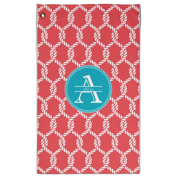 Custom Linked Rope Golf Towel - Poly-Cotton Blend - Large w/ Name and Initial