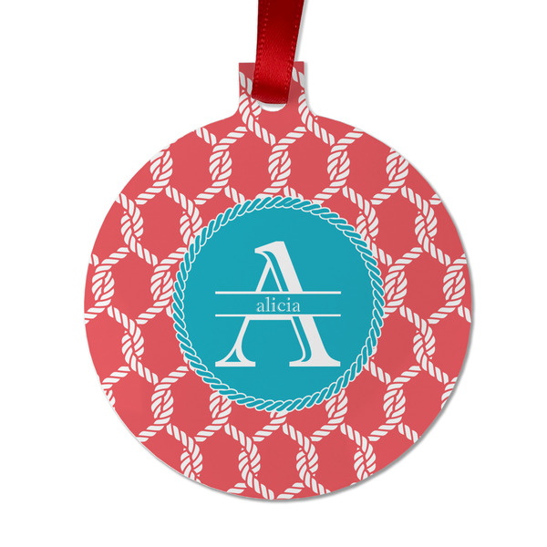 Custom Linked Rope Metal Ball Ornament - Double Sided w/ Name and Initial