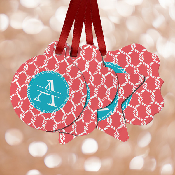 Custom Linked Rope Metal Ornaments - Double Sided w/ Name and Initial