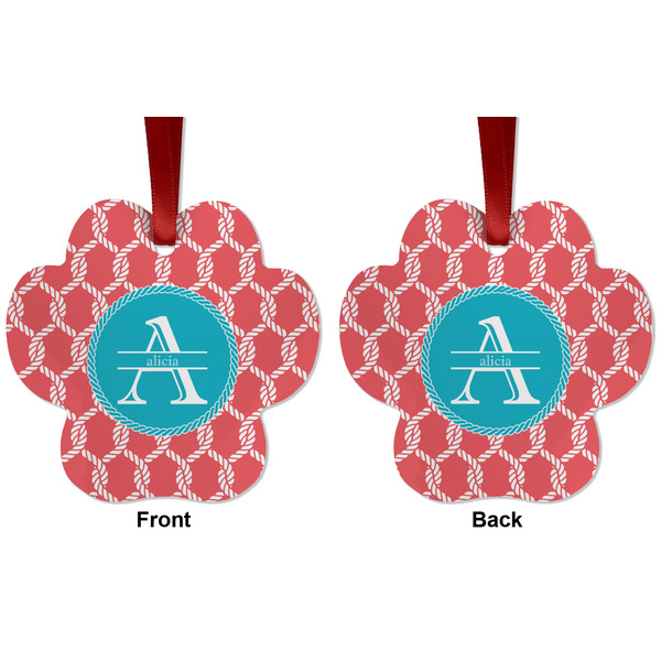 Linked Rope Metal Paw Ornament - Front and Back