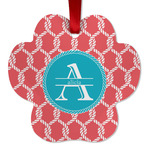 Linked Rope Metal Paw Ornament - Double Sided w/ Name and Initial