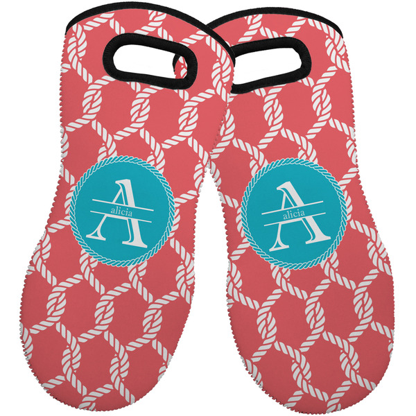 Custom Linked Rope Neoprene Oven Mitts - Set of 2 w/ Name and Initial