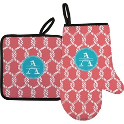 Linked Rope Oven Mitt & Pot Holder Set w/ Name and Initial