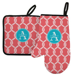 Linked Rope Left Oven Mitt & Pot Holder Set w/ Name and Initial