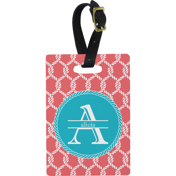 Custom Linked Rope Plastic Luggage Tag - Rectangular w/ Name and Initial