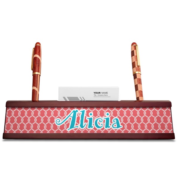 Linked Rope Red Mahogany Nameplates with Business Card Holder - Straight