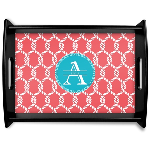 Custom Linked Rope Black Wooden Tray - Large (Personalized)
