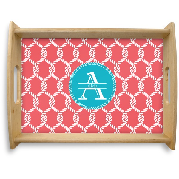 Custom Linked Rope Natural Wooden Tray - Large (Personalized)