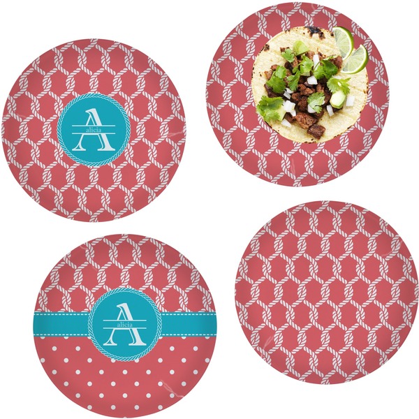 Custom Linked Rope Set of 4 Glass Lunch / Dinner Plate 10" (Personalized)